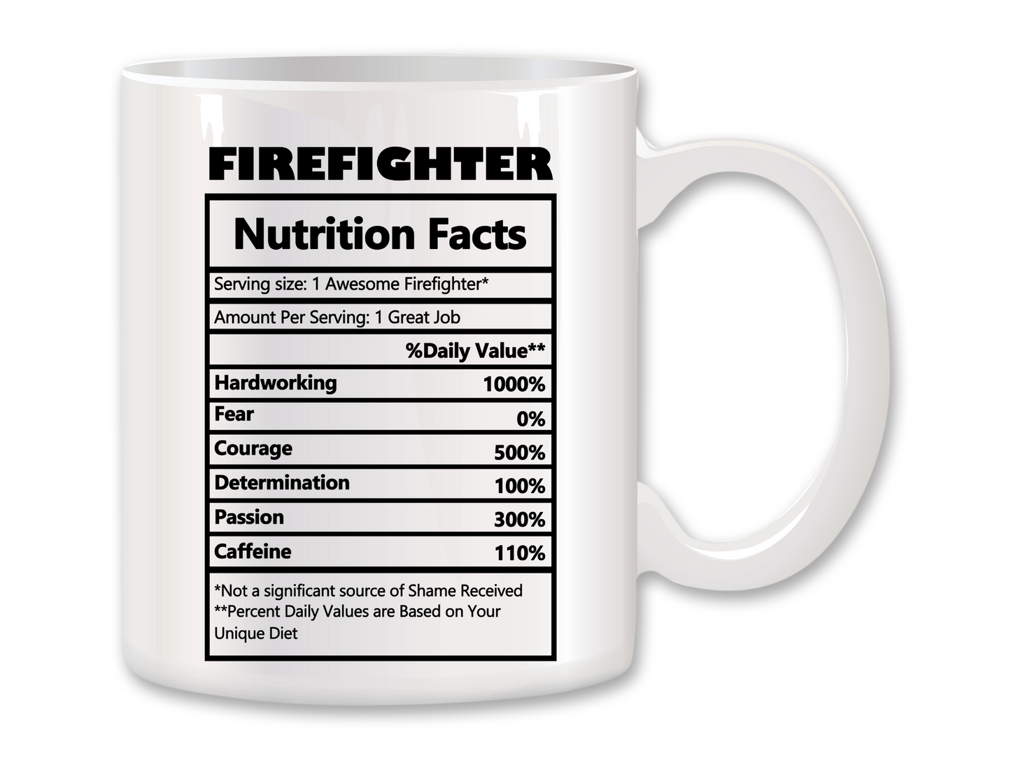 Fire Fighter Nutrition Facts Coffee Mug