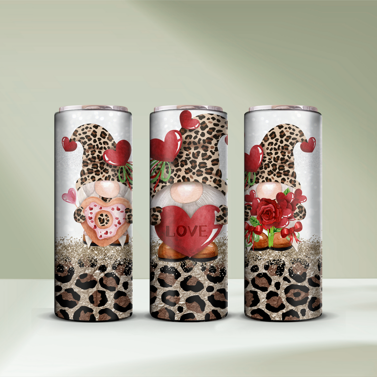 Valentines Leopard Gnome Tumbler