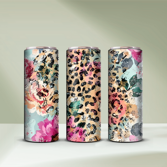 Pastel Floral Leopard Tumbler