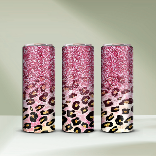 Pink Leopard Glitter Tumbler