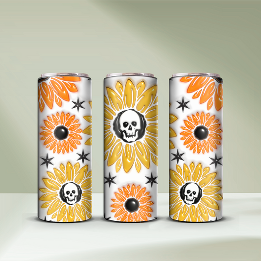 3D Sunflower Skull Tumbler