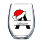 Personalized Santa Hat Alphabet Letter Wine Glass