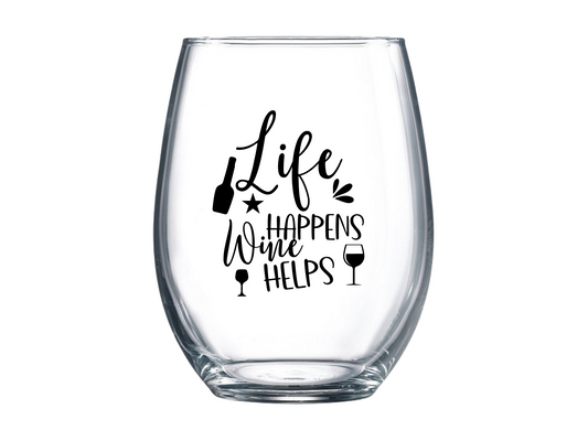 Life Happens Wine Helps Stemless Wine Glass