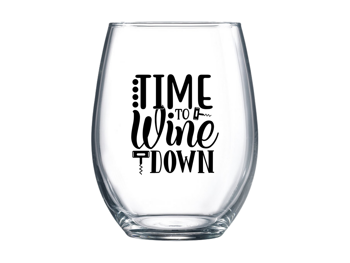 Time Wine Down Stemless Wine Glass