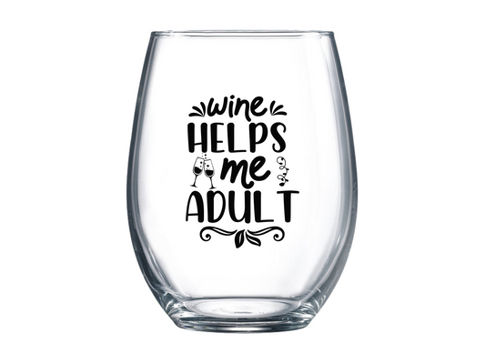 Wine Helps Me Adult Stemless Wine Glass